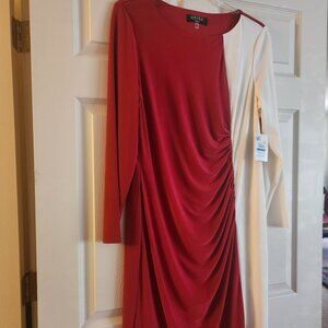 KASPER Dress NEW with Tags Red/White size XL decorative long sleeves